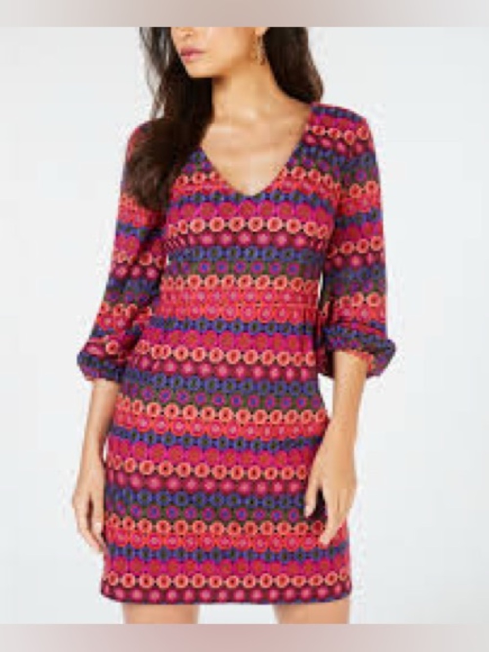 Trina Turk | Nicole V-neck Crochet Dress Colorful- Balloon Sleeve- Boho -Resort
